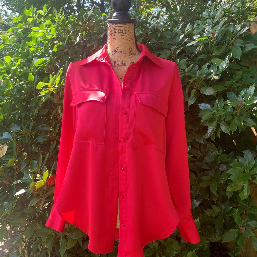 JASON WU ladies 100% polyester, long sleeve collared blouse size small VVGUC++